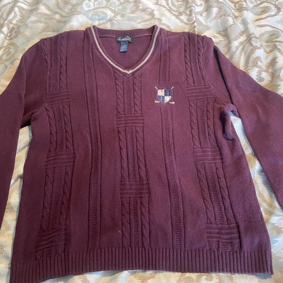 Men's Arnold Palmer Maroon V-neck Sweater - Picture 2 of 9